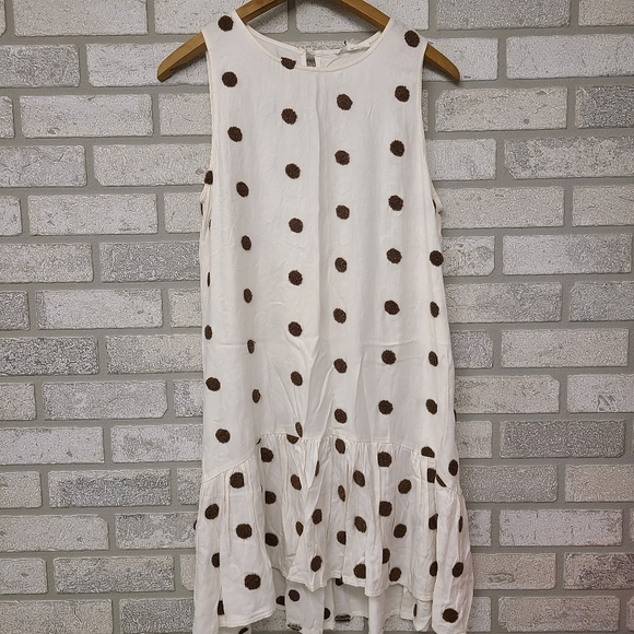 Blu Pepper Drop Waist Antique White Brown Fuzzy Polka Dot Dress Size Small - Picture 1 of 8